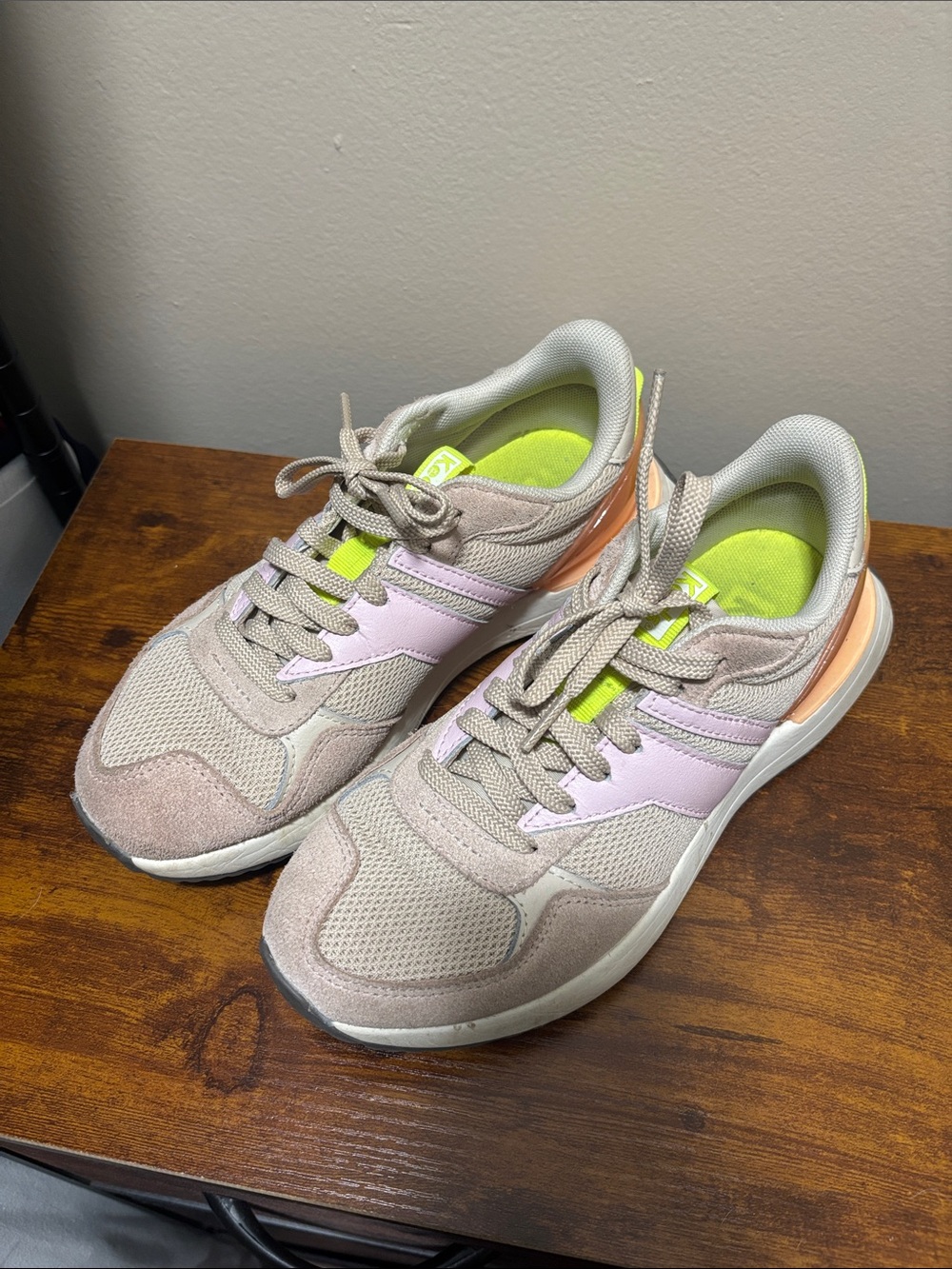 Keds Beige Sneakers with Pink and Neon Yellow Accents